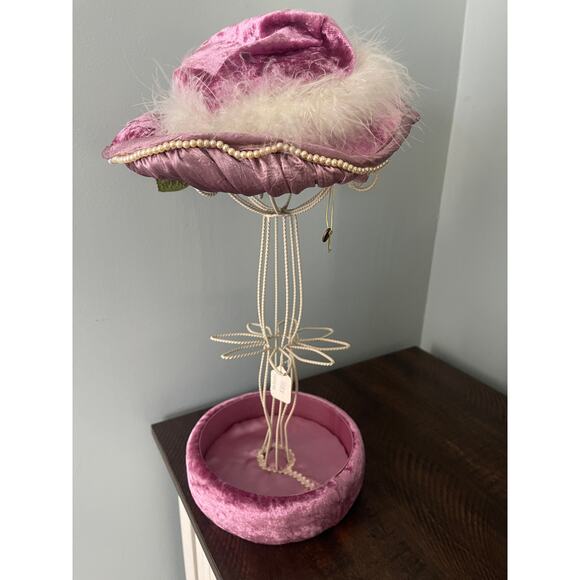 Victorian Shabby Chic Purple Velvet Jewelry Holder w/ Floppy Hat - Picture 5 of 6